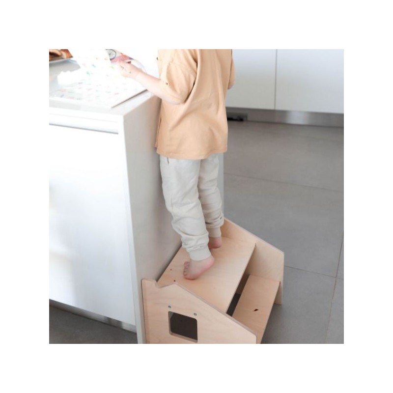 Taburete de dos escalones de madera infantil Montessori Busykids