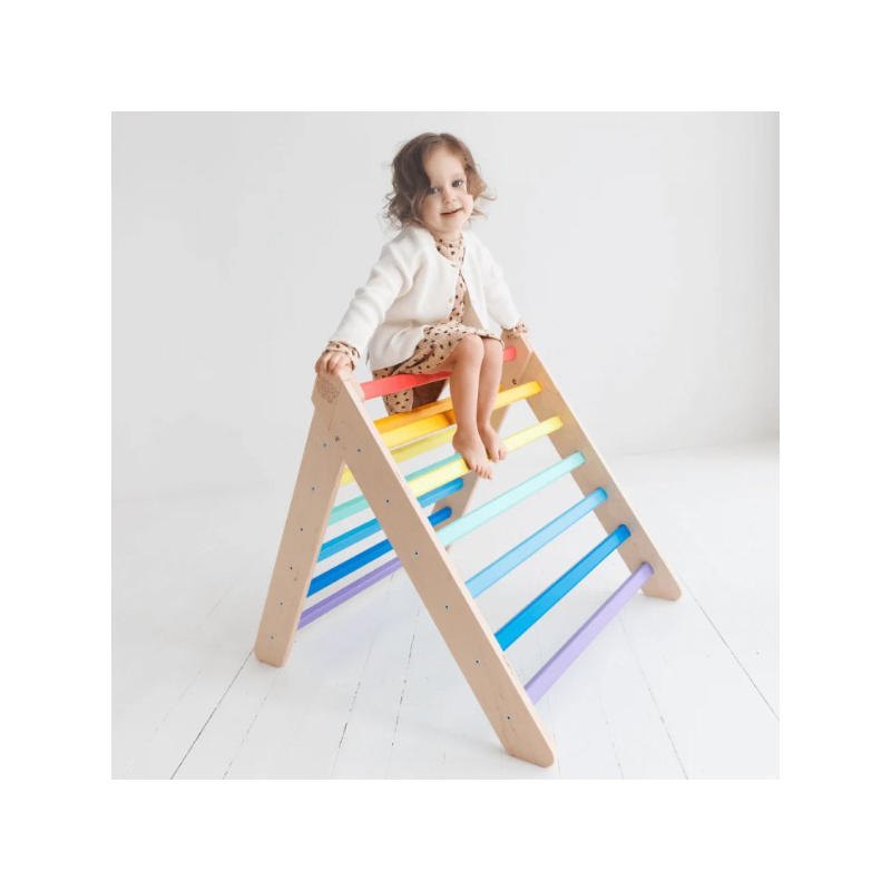 Triángulo Pikler de madera - colores arcoiris - juguete infantil para trepar Busykids