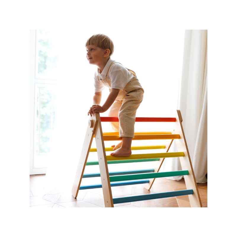 Triángulo Pikler de madera - colores arcoiris - juguete infantil para trepar Busykids