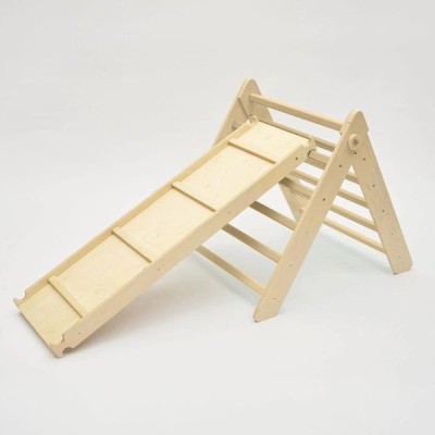 Triángulo Pikler y tobogán/escalera de madera - color madera natural Busykids