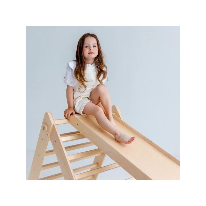 Triángulo Pikler y tobogán/escalera de madera - color madera natural Busykids