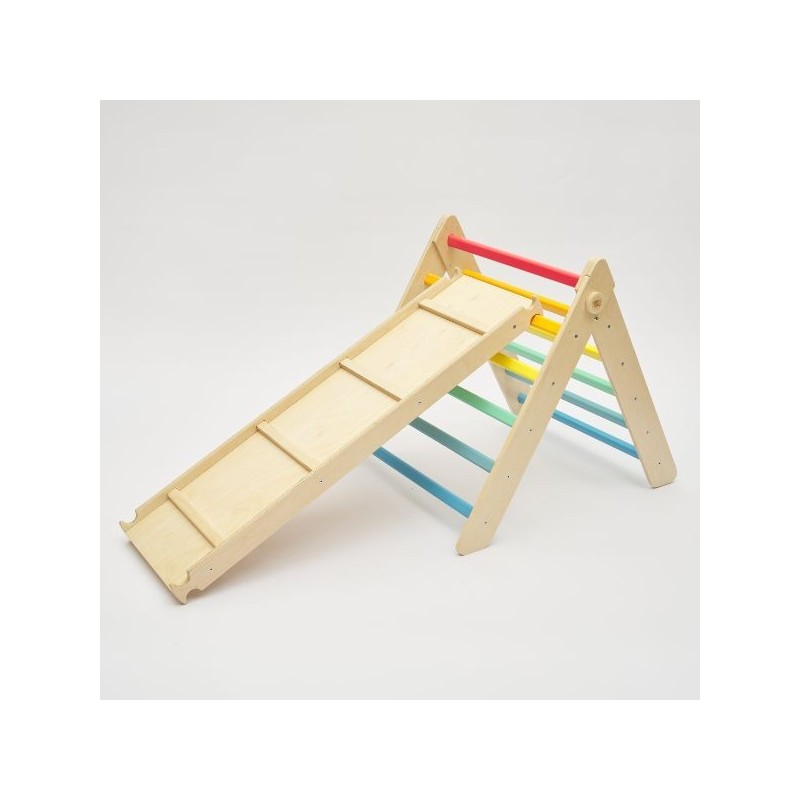 Triángulo Pikler y tobogán/escalera de madera - colores arcoiris - juguete infantil para trepar Busykids