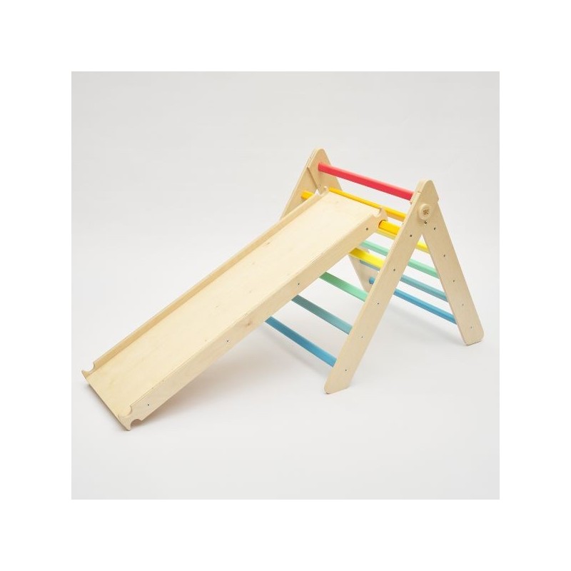 Triángulo Pikler y tobogán/escalera de madera - colores arcoiris - juguete infantil para trepar Busykids