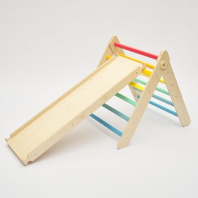 Triángulo Pikler y tobogán/escalera de madera - colores arcoiris - juguete infantil para trepar Busykids