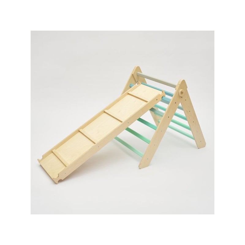 Triángulo Pikler y tobogán/escalera de madera - colores menta - juguete infantil para trepar Busykids