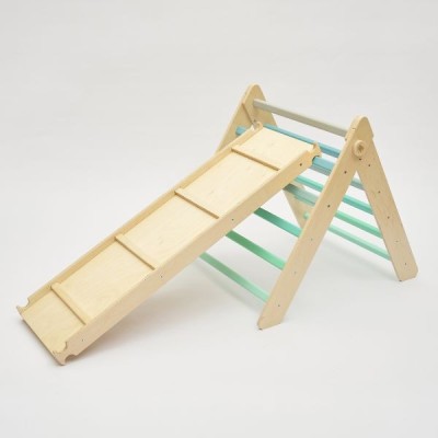 Triángulo Pikler y tobogán/escalera de madera - colores menta - juguete infantil para trepar Busykids