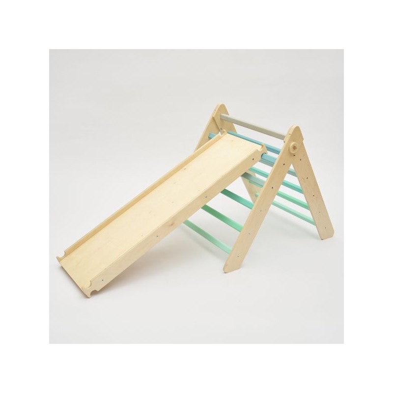 Triángulo Pikler y tobogán/escalera de madera - colores menta - juguete infantil para trepar Busykids