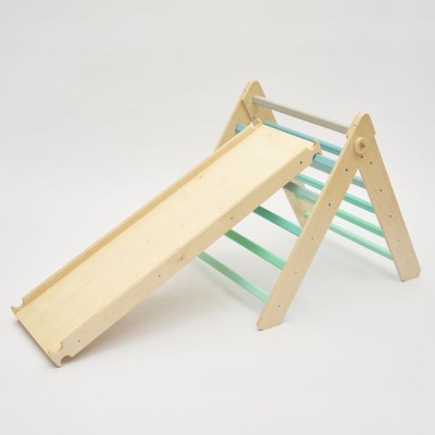 Triángulo Pikler y tobogán/escalera de madera - colores menta - juguete infantil para trepar Busykids