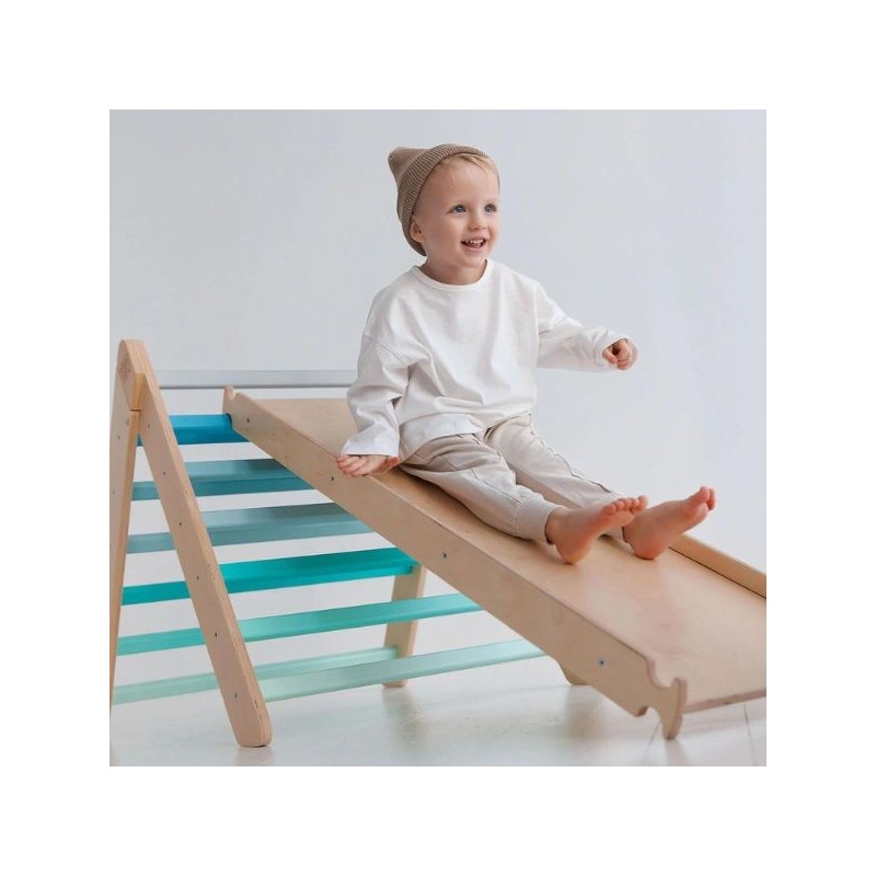 Triángulo Pikler y tobogán/escalera de madera - colores menta - juguete infantil para trepar Busykids