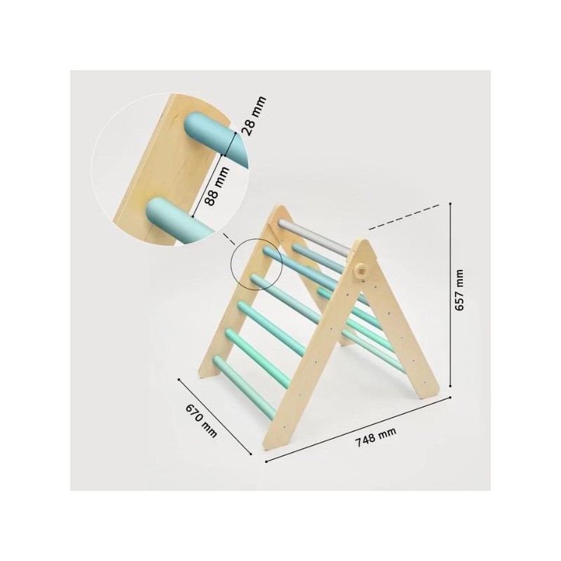 Triángulo plegable de Motricidad Pikler con bloqueo - barras redondas - Colores menta Busykids