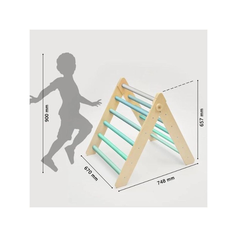 Triángulo plegable de Motricidad Pikler con bloqueo - barras redondas - Colores menta Busykids