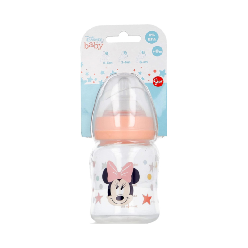 Biberón con tetina redonda de silicona 3 posiciones de 150 ml con sistema anticólicos | Minnie Mouse (Disney Baby) Labores Bella