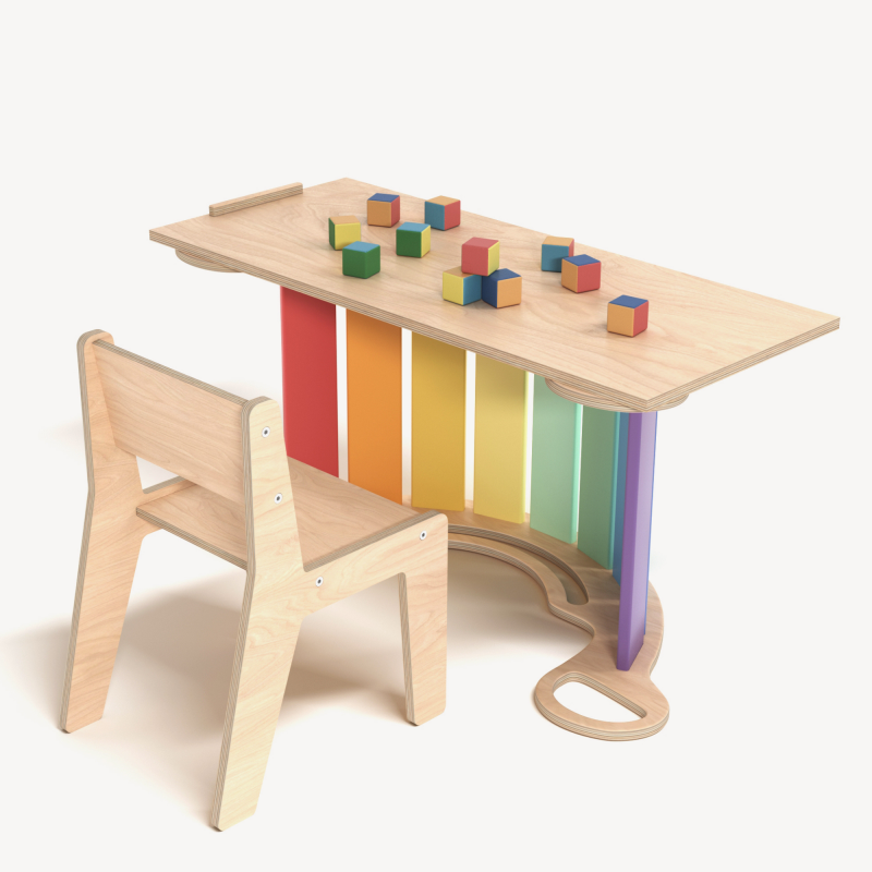 Balancín, silla y tobogán Pikler de madera - Juguete infantil motricidad gruesa y escritorio Busykids