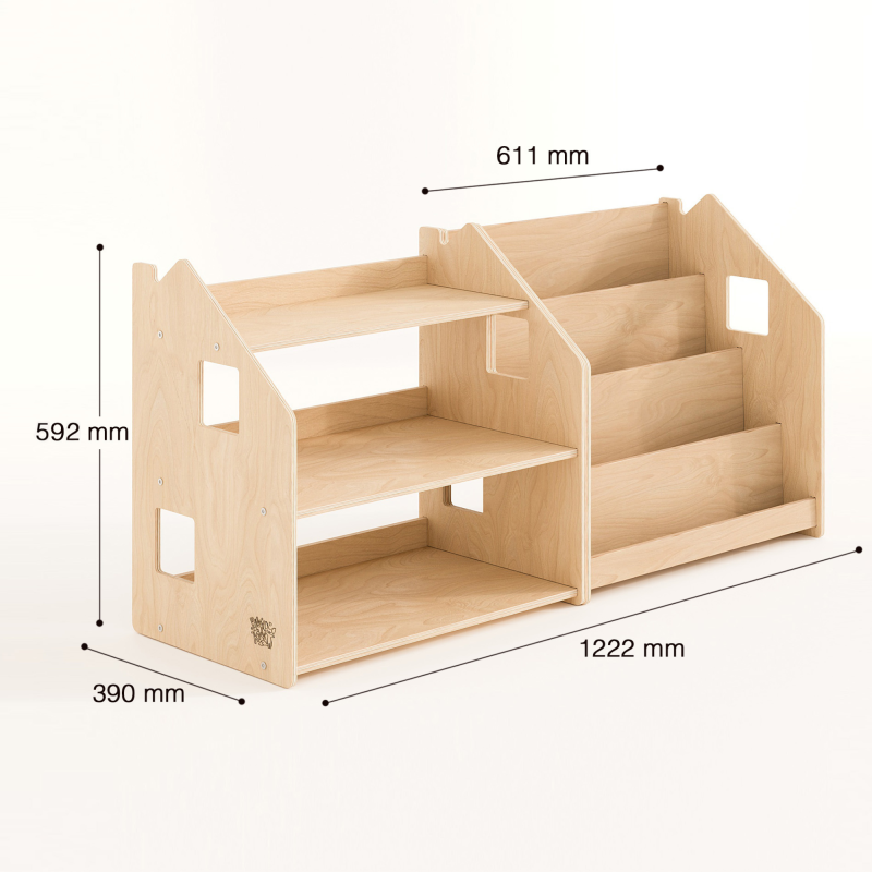 Conjunto ahorro de 2 Estanterías infantiles de madera para Libros y Juguetes - Montessori Busykids