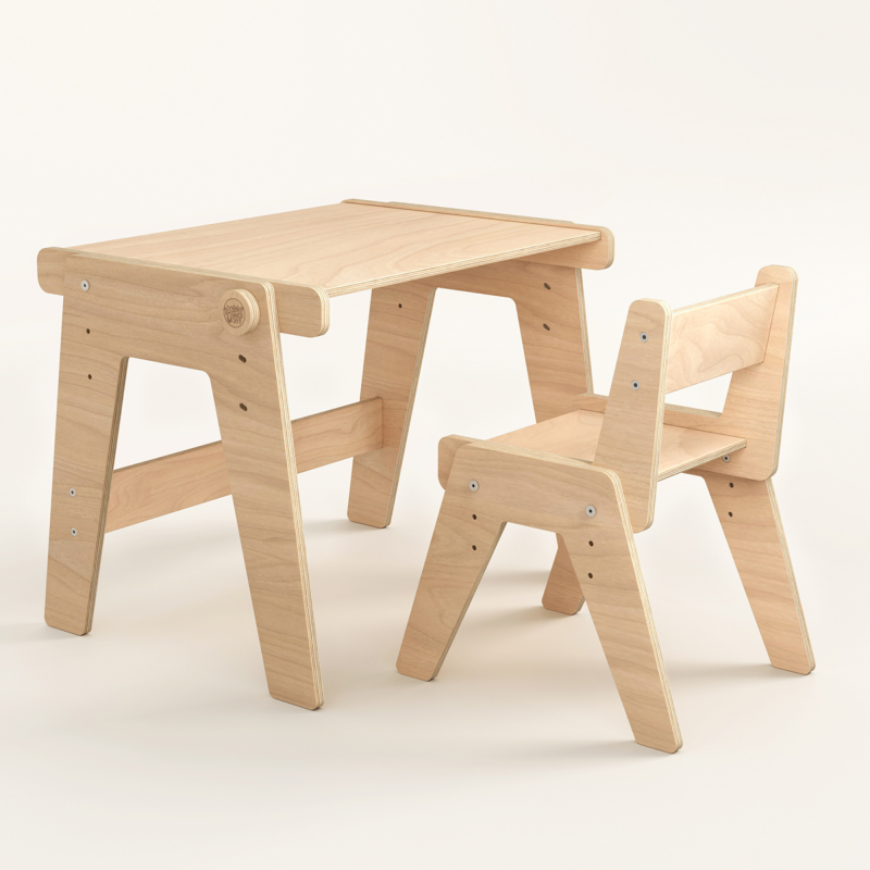 Conjunto Mesa y silla evolutiva infantil de madera - Montessori - Ajustables en altura Busykids