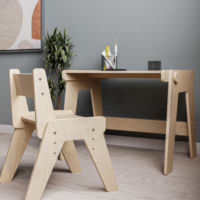 Conjunto Mesa y silla evolutiva infantil de madera - Montessori - Ajustables en altura Busykids