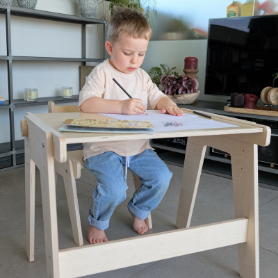 Conjunto Mesa y silla evolutiva infantil de madera - Montessori - Ajustables en altura Busykids