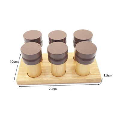 Juego de 6 Cubiletes de madera de Olor Montessori con tapa para rellenar con diferentes aromas Labores Bella