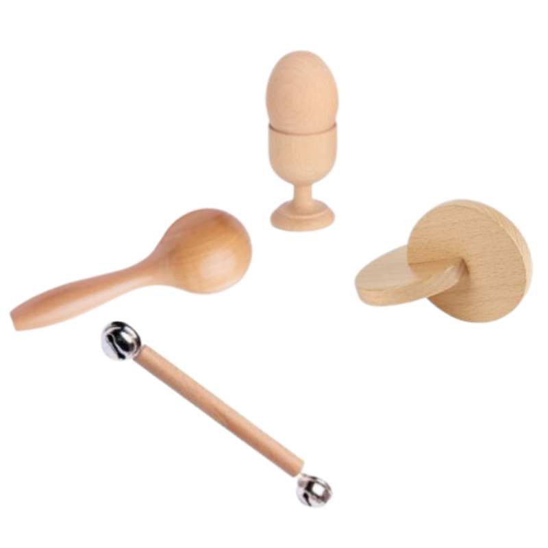 Kit de 4 sonajeros y juguetes de madera infantil Labores Bella