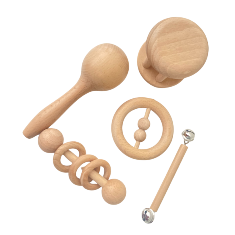 Kit sonajeros y juguetes de madera para bebés Labores Bella