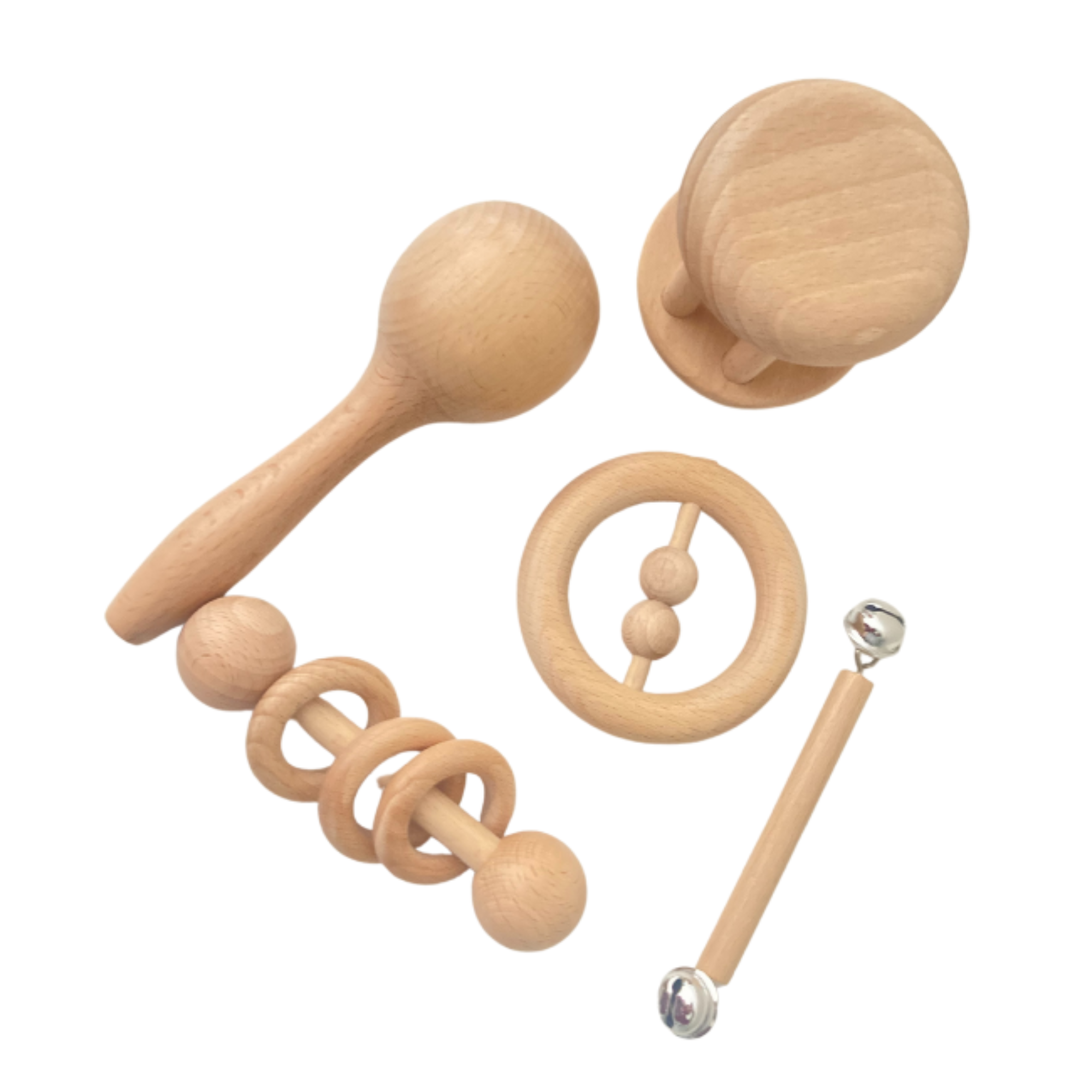 Kit sonajeros y juguetes de madera para bebes