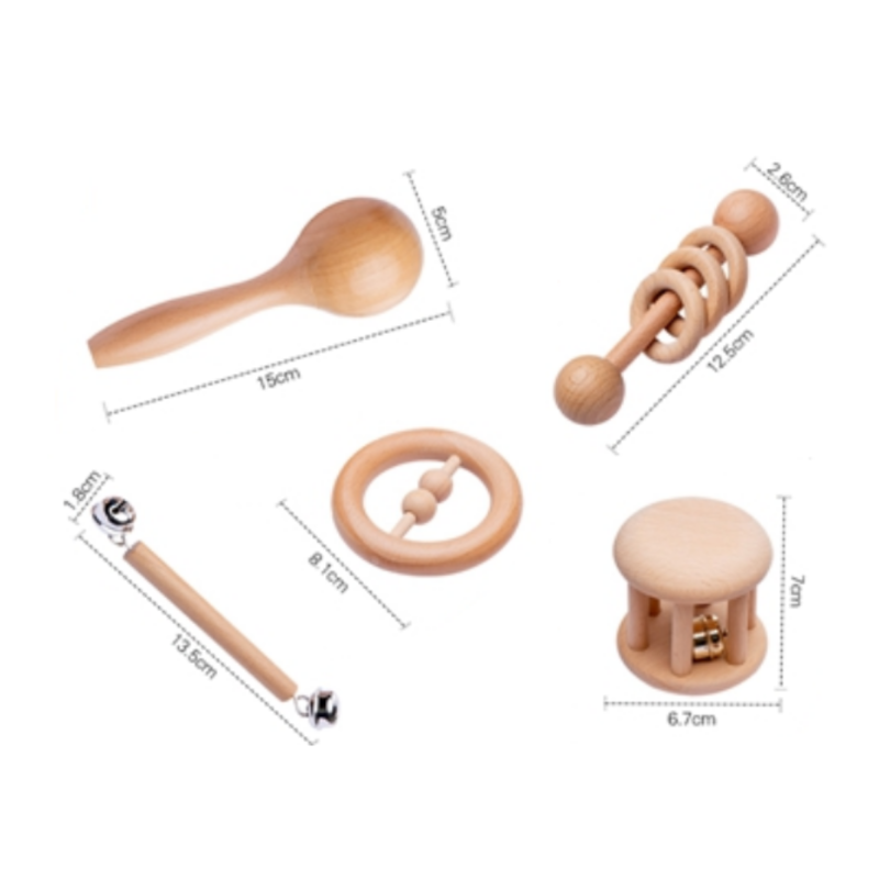 Kit sonajeros y juguetes de madera para bebés Labores Bella