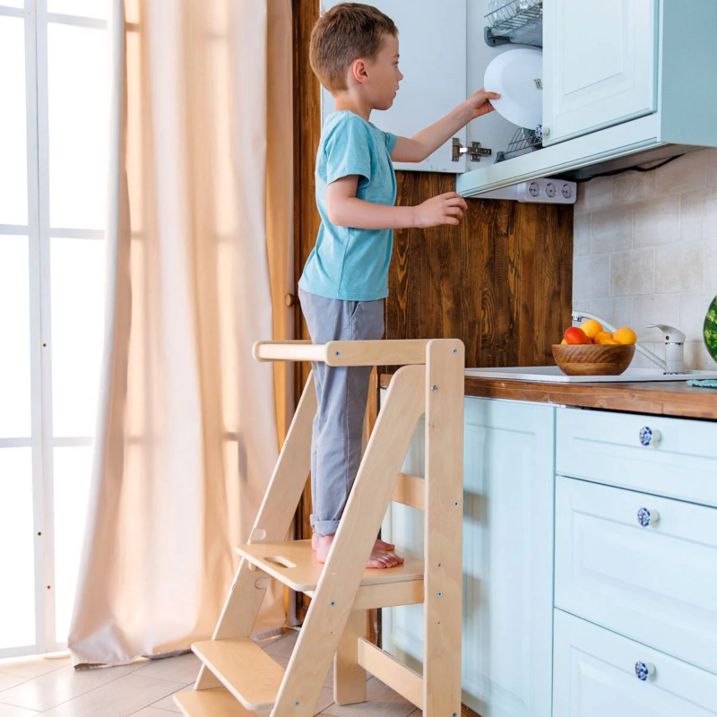 Torre de aprendizaje plegable de madera Montessori altura regulable