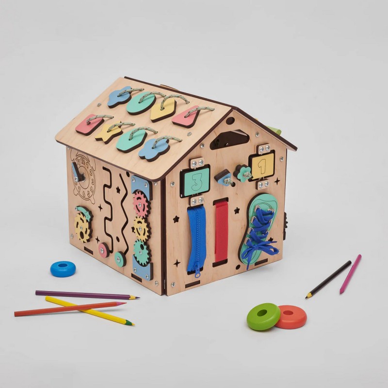 Casa de juegos sensorial y de actividades infantil MINI - Madera - Montessori Busykids