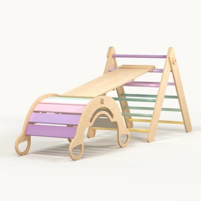 Set actividad motriz de madera: Triángulo, balancín y tabla Pikler - juguete infantil Busykids